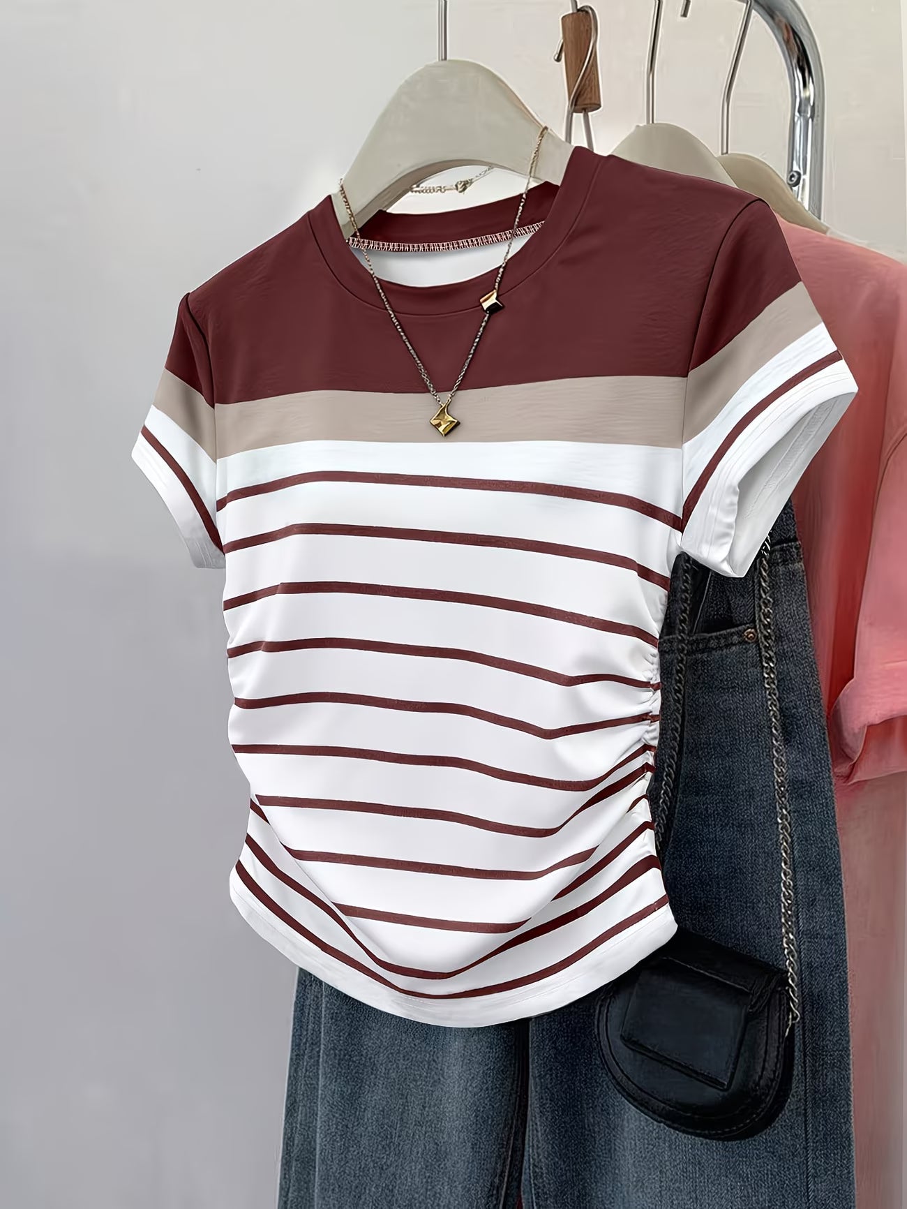 T-shirt court rayé pour femmes, nouveau style été, motif numérique, rayures multicolores du XS au 2XL MAEJORKEN