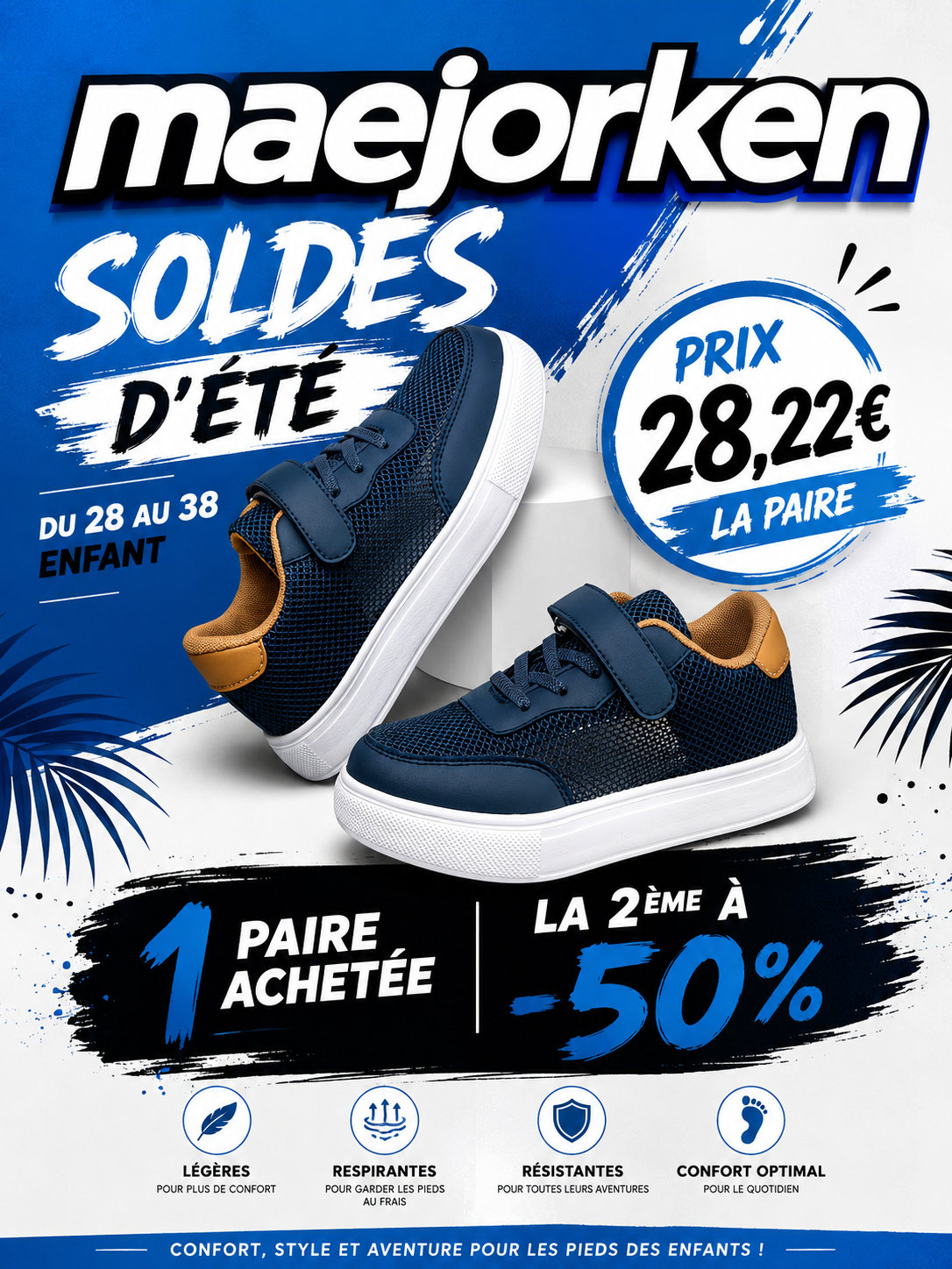 Nouvelles chaussures de skate d'été respirantes pour enfants, chaussures de sport en maille, avec fermeture auto -agrippante, adaptées aux garçons et aux filles du 28 au 38 MAEJORKEN