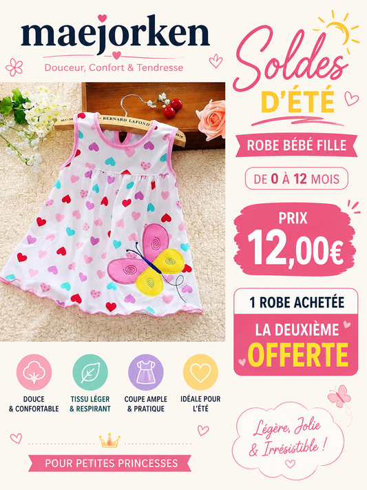 Robes d'été pour bébés filles, en coton, sans manches, imprimé + broderie du 0 à 12 mois MAEJORKEN