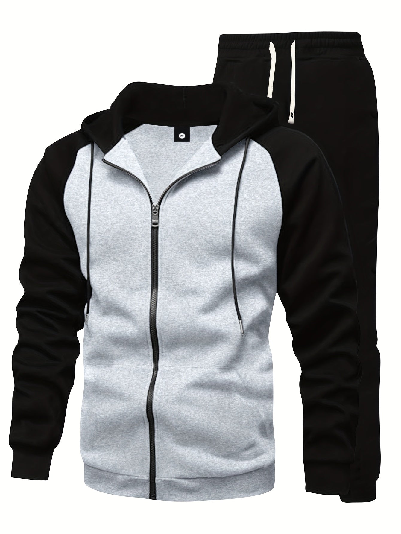 2pcs Men'S Raglan Sleeve Full-Zip Hoodie + Drawstring Pants Set, Solid Color Basic Style, Ideal for Spring/Autumn/Winter Streetwear, Jogging, Commuting, Travel, and Outdoor Camping – Perfect Gift for Husband Boyfriend, Acti MAEJORKEN