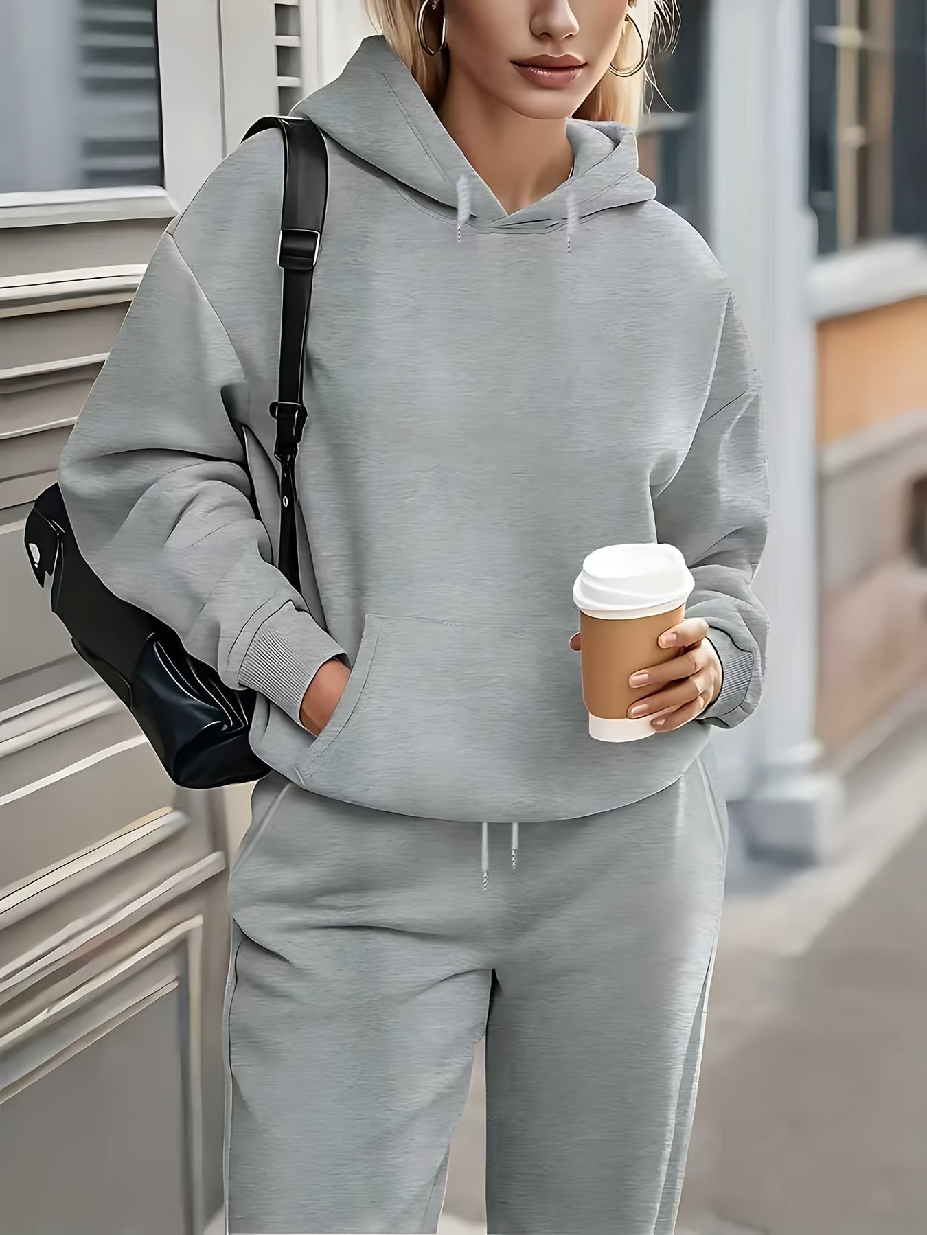 Women'S Cozy Fleece Hoodie & Sweatpants Set - Gray Casual Long Sleeve Pullover with Drawstring Hood, Comfortable All-Season Wear, Perfect for Casual Attire, Casual Wear Hoodie|Casual Style Hoodie|Fleece Hoodie MAEJORKEN