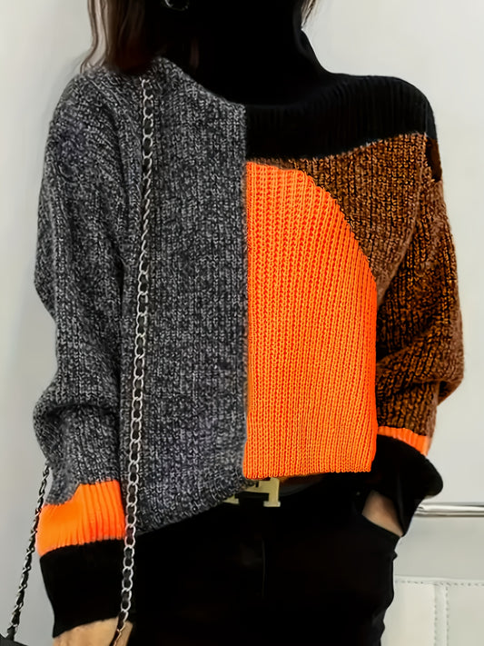 Pull chic ombré noir à orange grande taille col haut du 0XL au 5XL