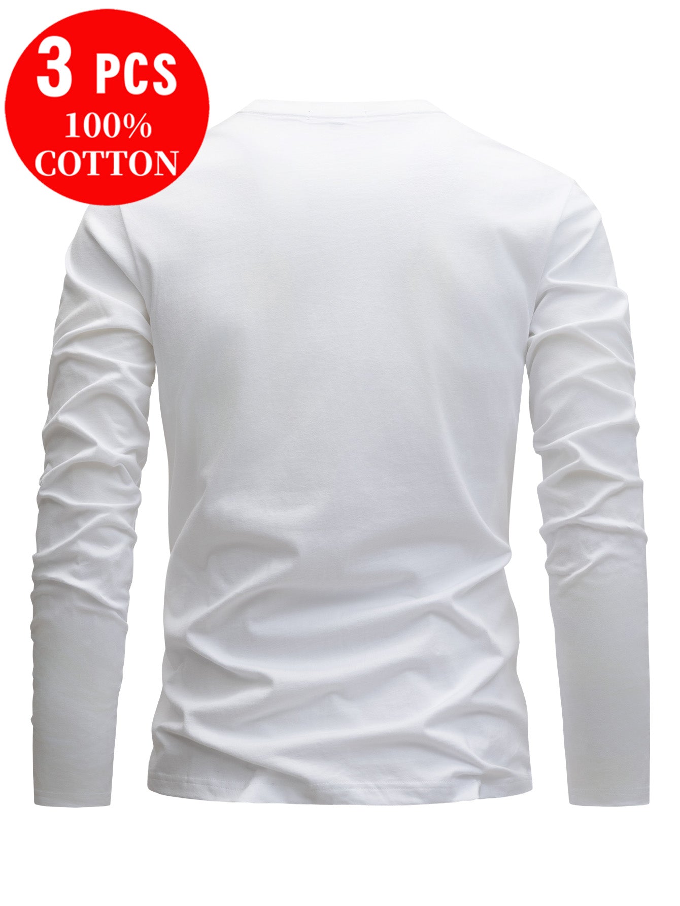 Lot de 3 t-shirts à manches longues 100% coton du XS au 3XL MAEJORKEN