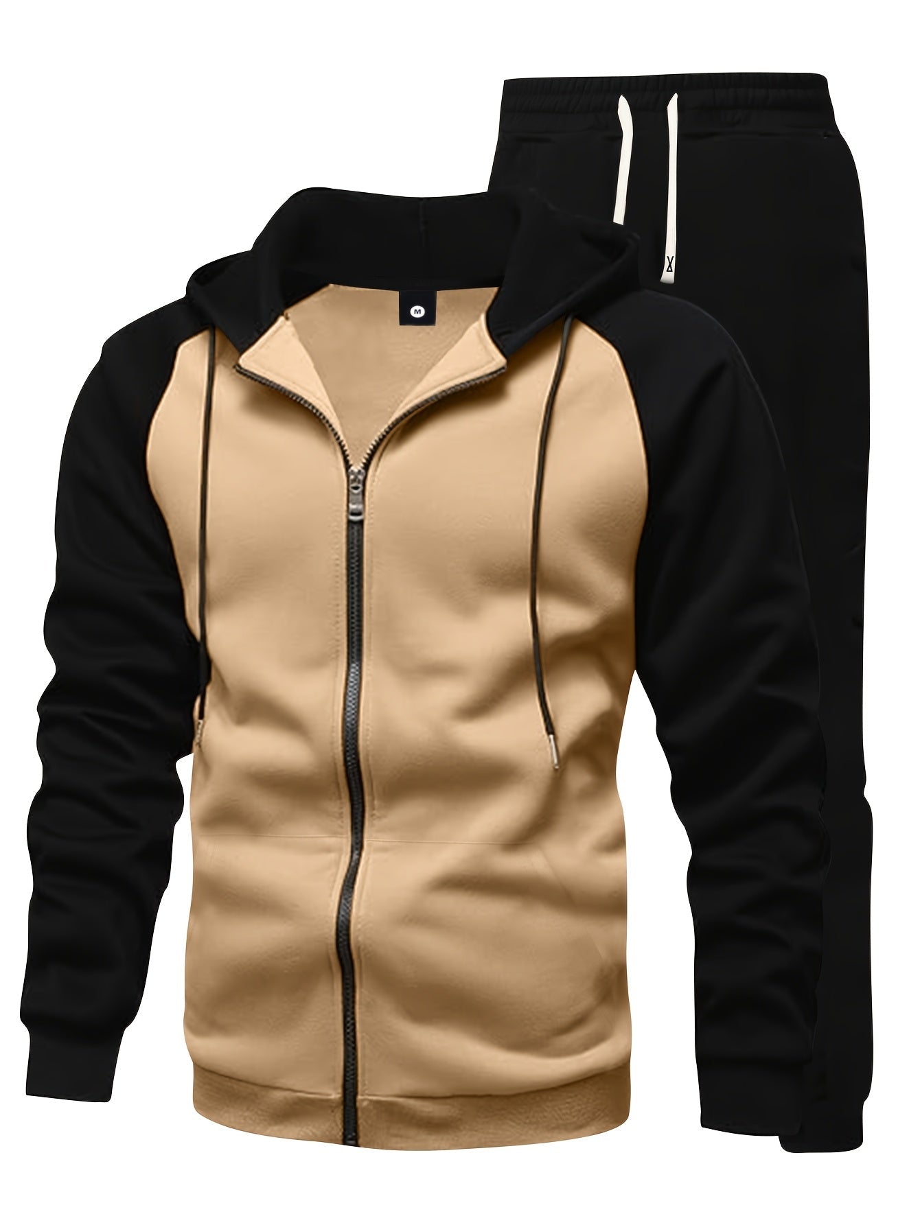 2pcs Men'S Raglan Sleeve Full-Zip Hoodie + Drawstring Pants Set, Solid Color Basic Style, Ideal for Spring/Autumn/Winter Streetwear, Jogging, Commuting, Travel, and Outdoor Camping – Perfect Gift for Husband Boyfriend, Acti MAEJORKEN