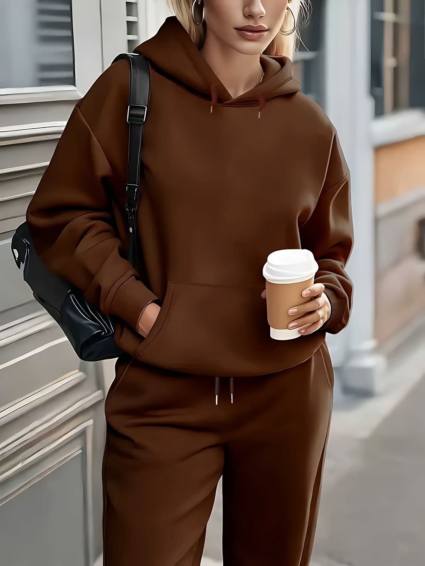 Women'S Cozy Fleece Hoodie & Sweatpants Set - Gray Casual Long Sleeve Pullover with Drawstring Hood, Comfortable All-Season Wear, Perfect for Casual Attire, Casual Wear Hoodie|Casual Style Hoodie|Fleece Hoodie MAEJORKEN