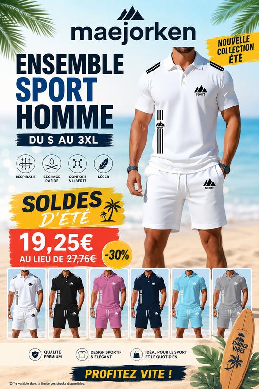 Ensemble 2 pièces pour homme : Polo respirant et short, brodé du S au 3XL MAEJORKEN