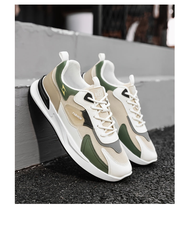 Men's Trendy Chunky Sneakers - Breathable Mesh Dad Shoes with Cushioned Insole, All-Season Wear, Green & Beige Color Scheme, Casual Sneakers for Walking, Running & Everyday Use MAEJORKEN