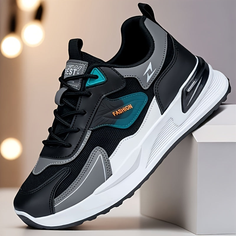 Men's Trendy Chunky Sneakers - Breathable Mesh Dad Shoes with Cushioned Insole, All-Season Wear, Green & Beige Color Scheme, Casual Sneakers for Walking, Running & Everyday Use MAEJORKEN