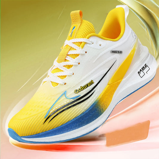 Men's Lightweight Carbon Fiber-Like Technology Running Shoes - Low-Top Sneakers with Arch Support & Cushioned MD Sole, Blue/Golden Track Shoe Design, Lace-Up Sneakers for Gym, Jogging, - All-Season Performance (Multi-Color Op MAEJORKEN