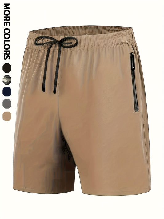 Plus Size Men's Casual Elastic Drawstring Plain Color Sports Short Pants, Oversized Running Fitness Shorts Quick-drying Breathable MAEJORKEN