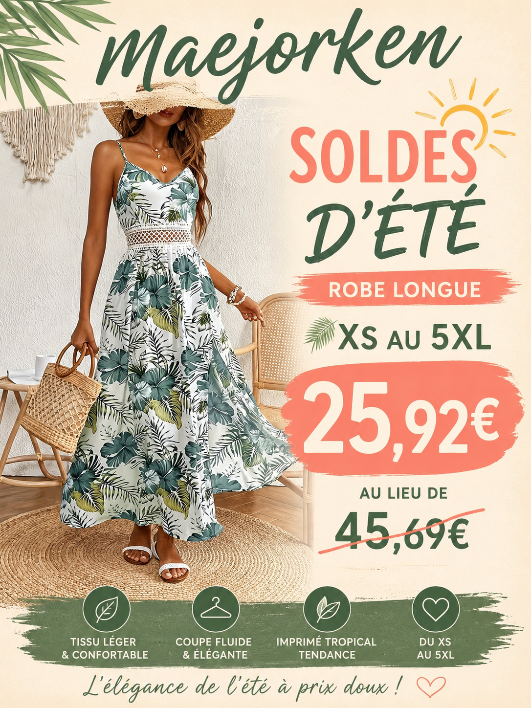 Robe élégante à imprimé floral pour femmes, décontractée, de vacances, sans manches, avec fente et décolleté du XS au 5XL MAEJORKEN
