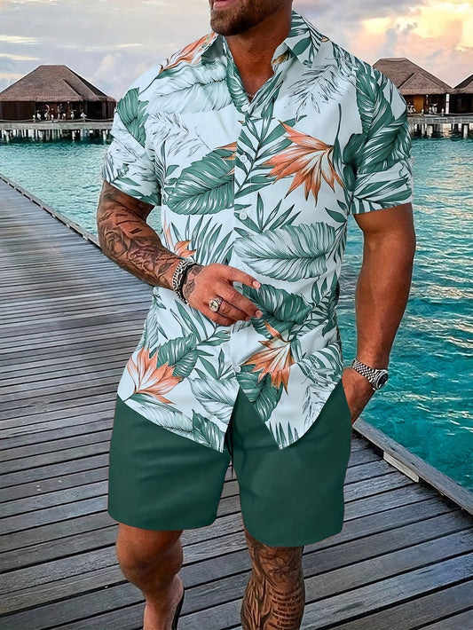 Ensemble d'été pour homme style hawaïen avec short de plage et chemise à manches courtes imprimée du S au 3XL MAEJORKEN