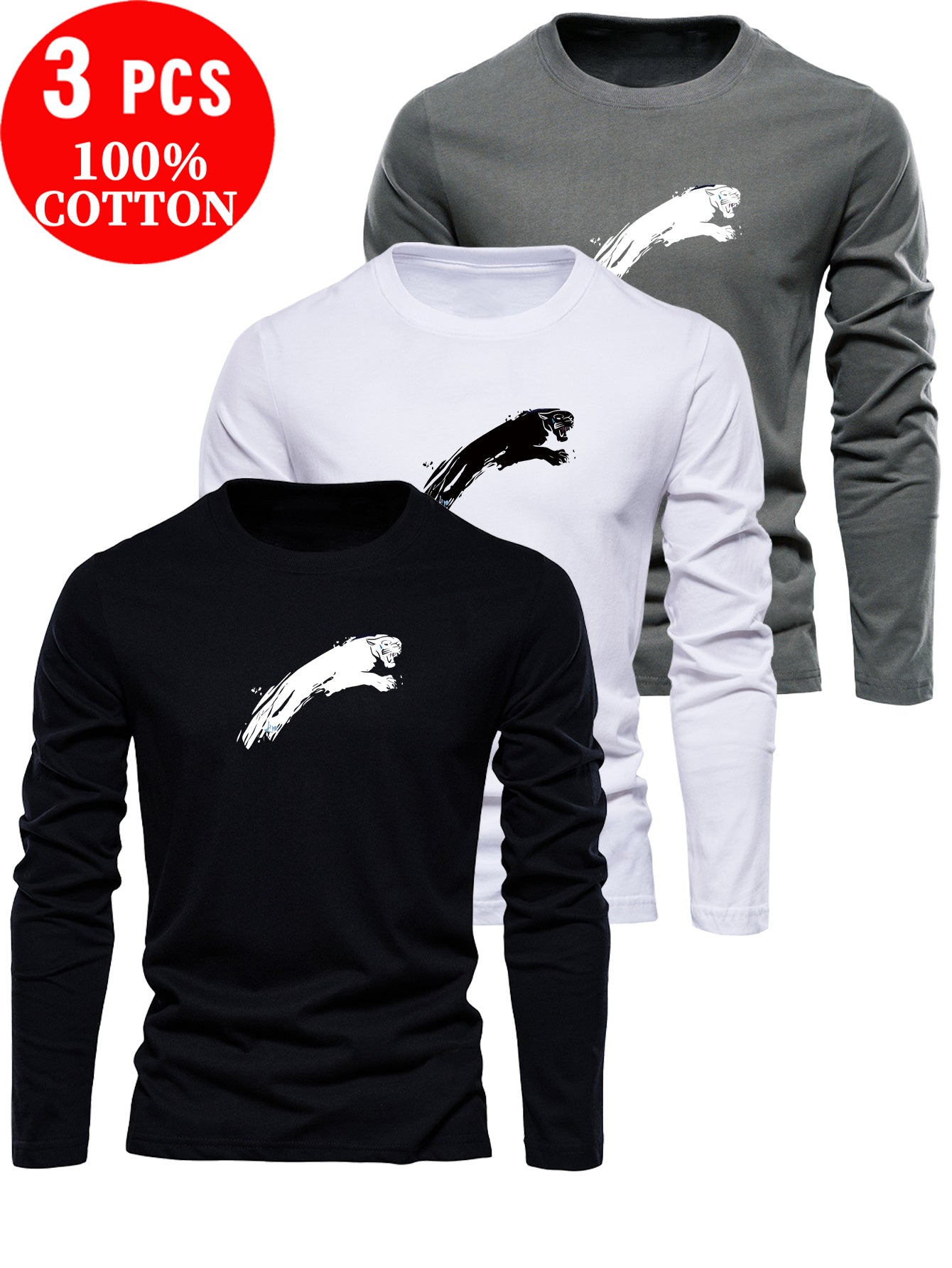 Lot de 3 t-shirts à manches longues 100% coton du XS au 3XL MAEJORKEN