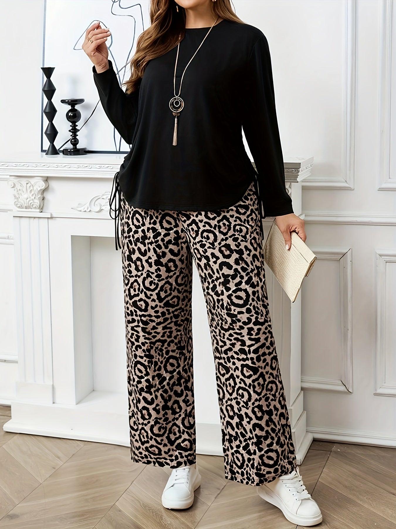 Ensemble t-shirt et pantalon à motif léopard du XL au 4XL