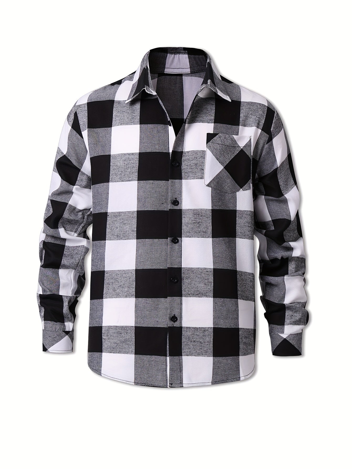 Men's Black & White Plaid Long Sleeve Shirt with Lapel Collar & Chest Pocket - Classic Checkered Button- Button-Front Coat Jacket-like Blazer for Autumn/Winter, Casual & Formal Events (Machine Washable) MAEJORKEN