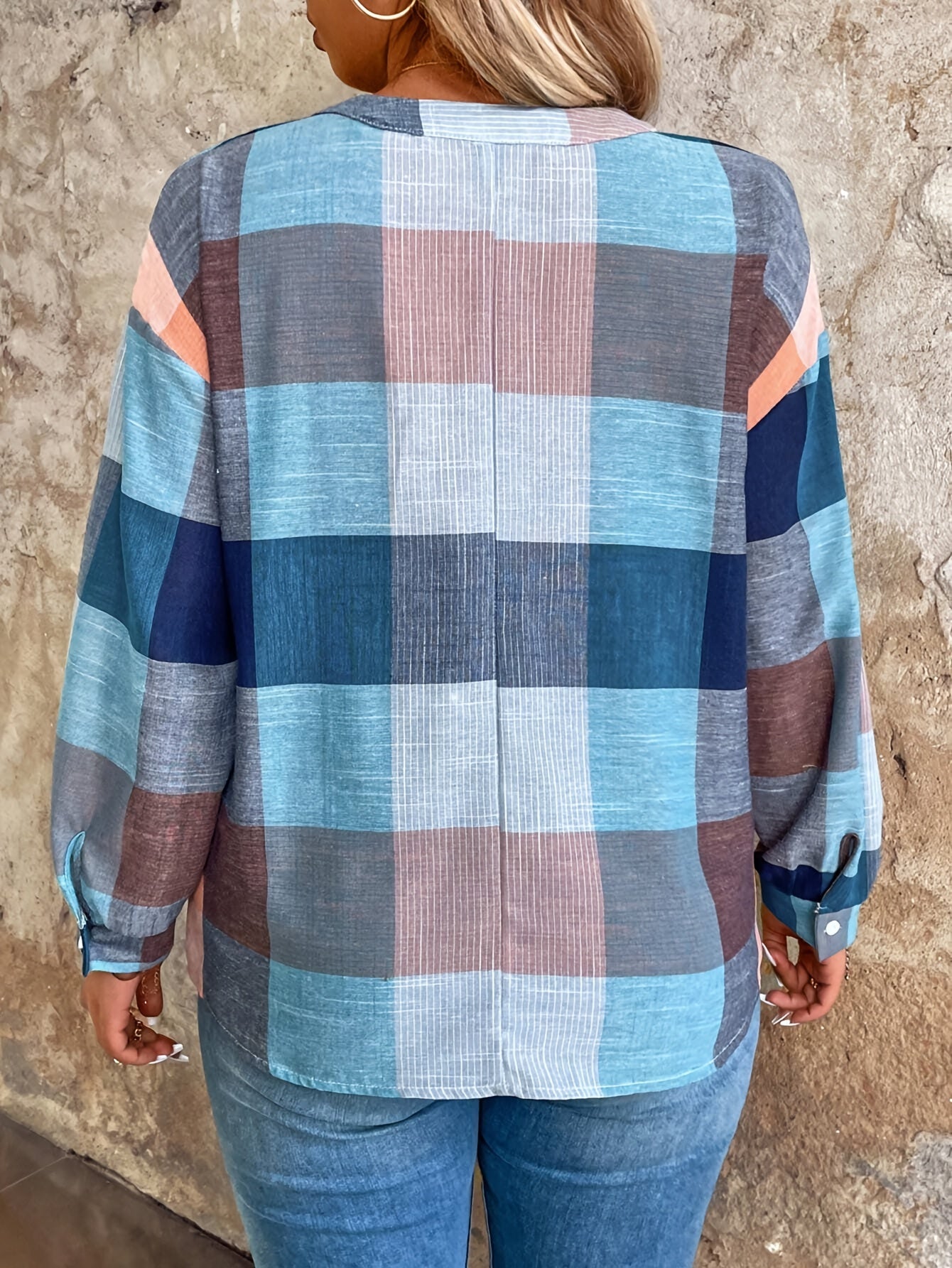 Women's Elegant Plaid Shirt - Multicolor Checkered Blouse (Pink/Blue/Beige/Turquoise) | Short Sleeve Button-Up Collar, Wrinkle-Resistant Casual & Office Wear | Spring/Fall Layering Top | Machine Washable Non-Stretch Shirt MAEJORKEN
