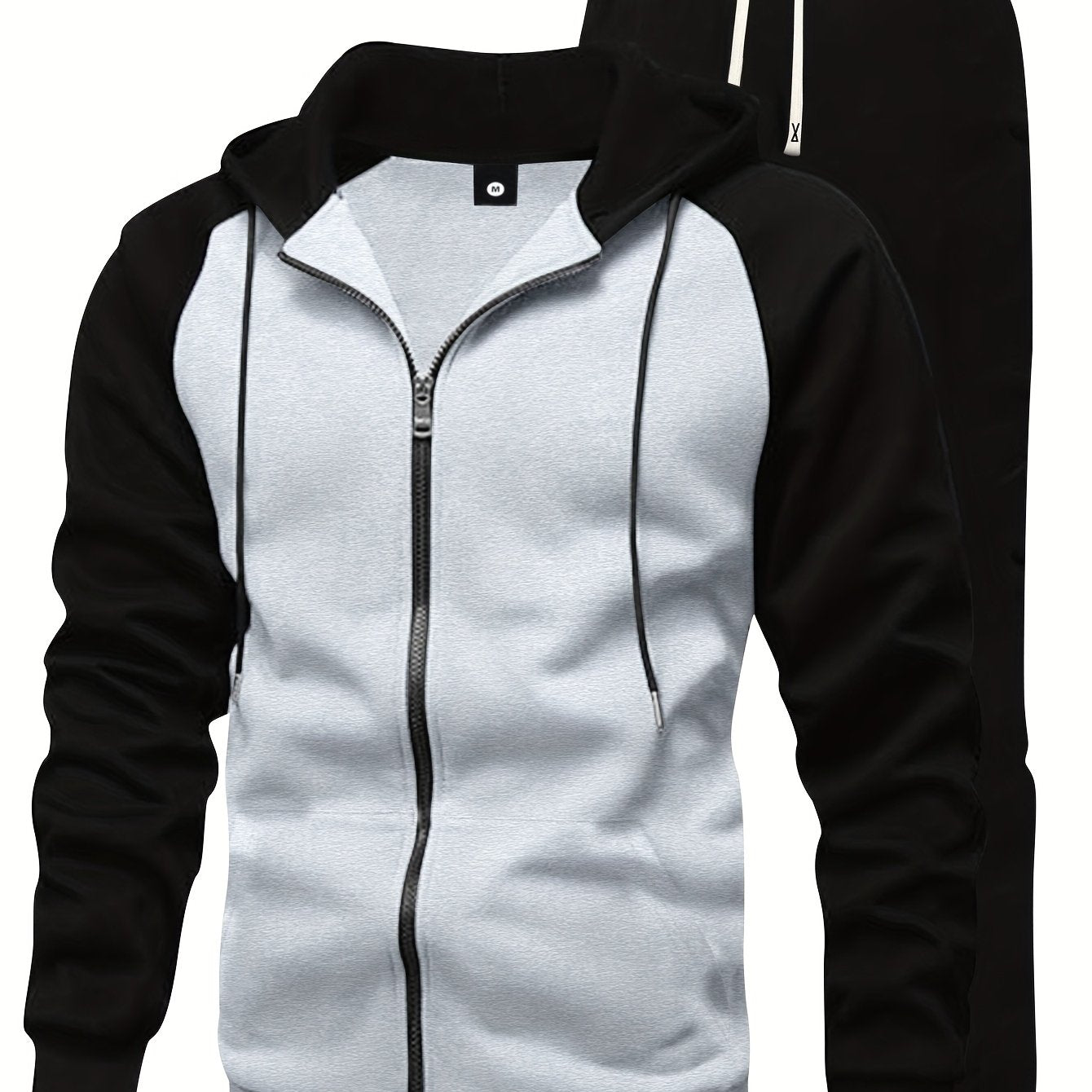 2pcs Men'S Raglan Sleeve Full-Zip Hoodie + Drawstring Pants Set, Solid Color Basic Style, Ideal for Spring/Autumn/Winter Streetwear, Jogging, Commuting, Travel, and Outdoor Camping – Perfect Gift for Husband Boyfriend, Acti MAEJORKEN