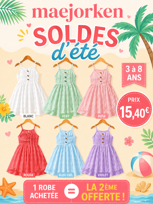 Robe d'été à fines bretelles et couleur unie, ornée de boutons du 3 au 8 ans MAEJORKEN