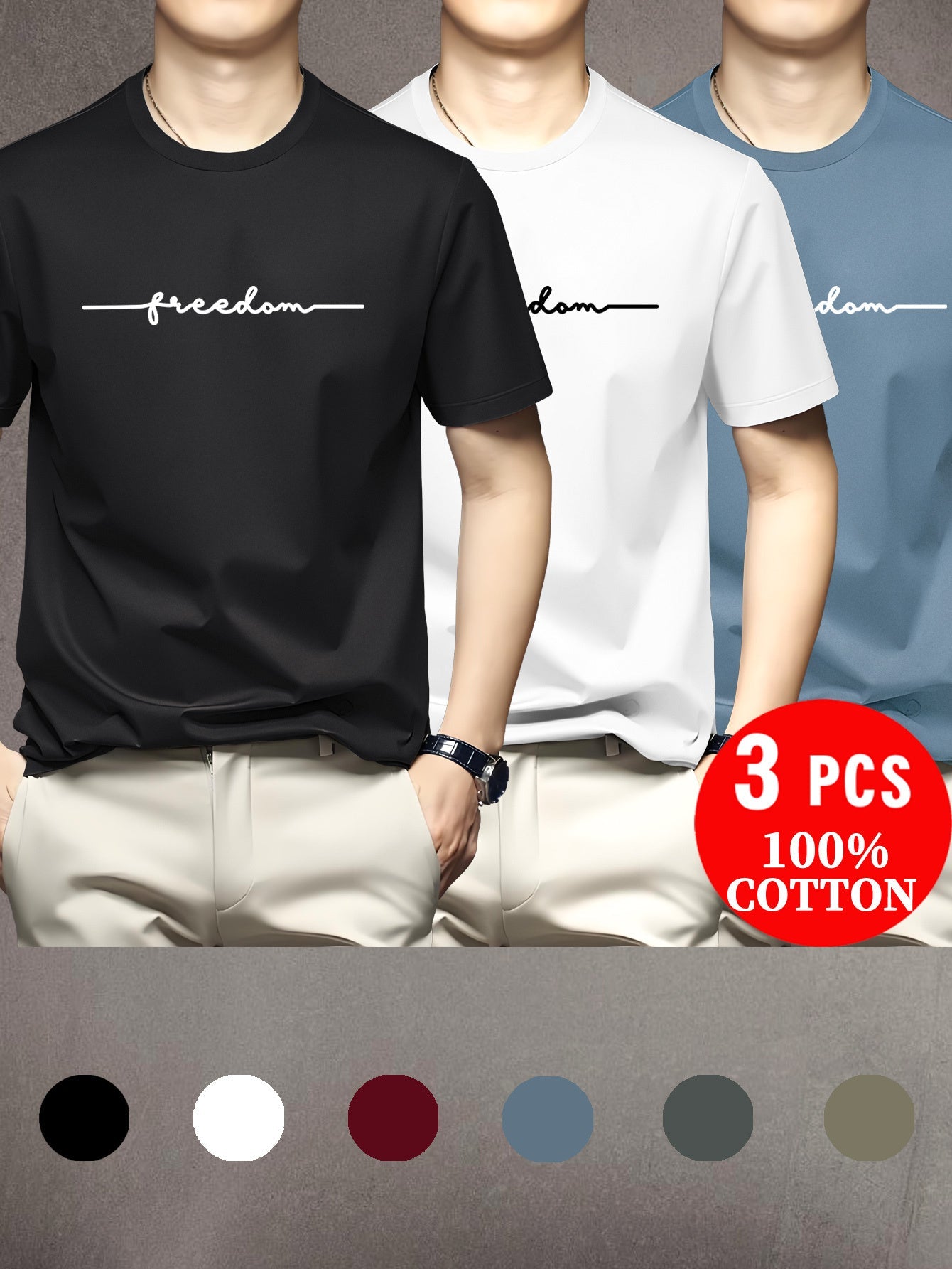 Lot de 3 t-shirts à manches courtes 100% coton du XXS au 3XL MAEJORKEN