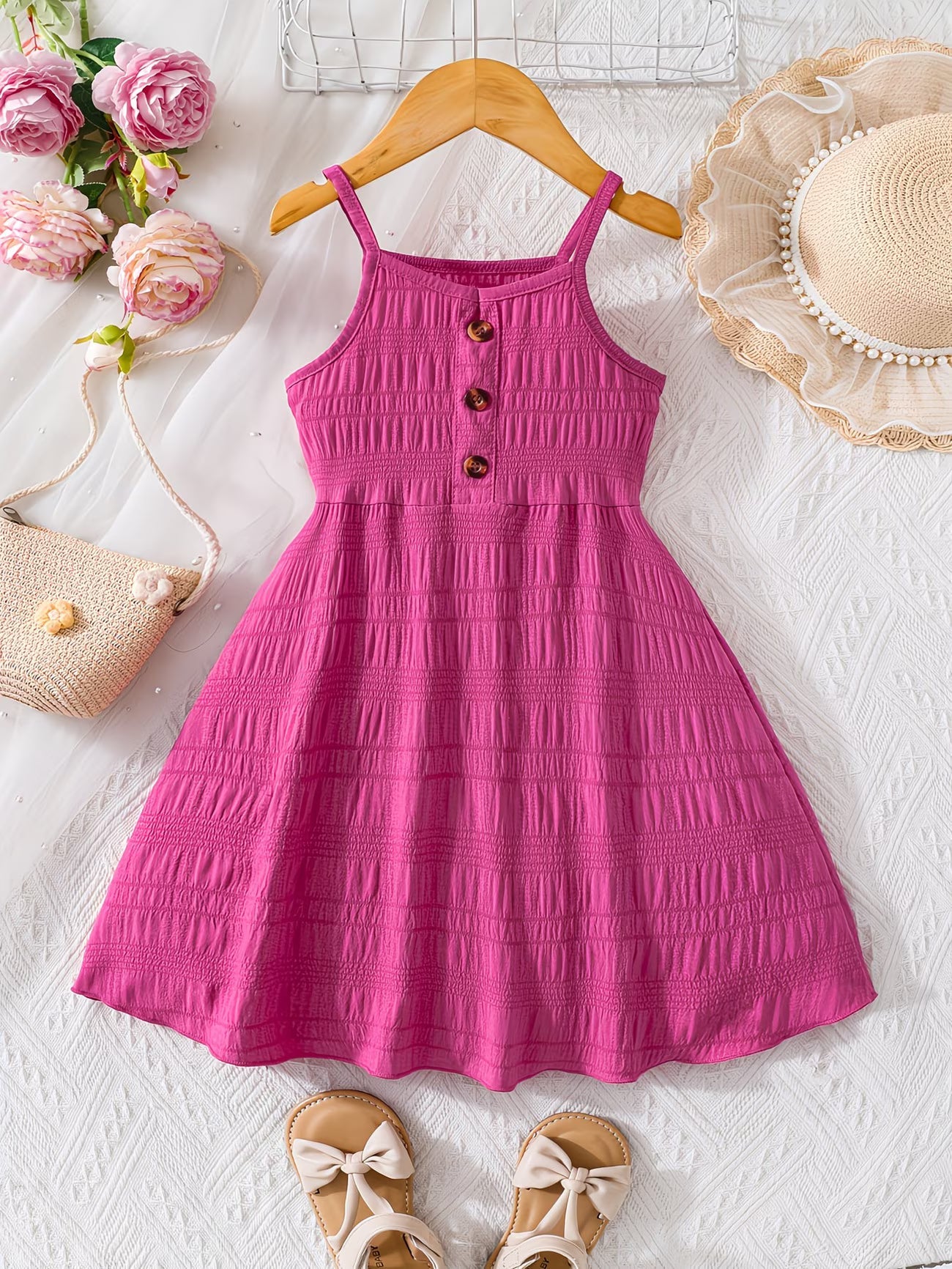 Robe d'été à fines bretelles et couleur unie, ornée de boutons du 3 au 8 ans MAEJORKEN