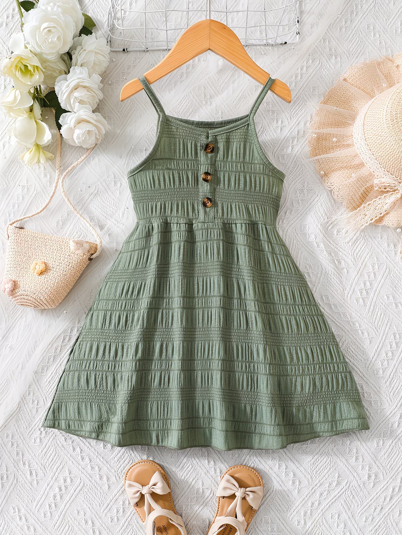 Robe d'été à fines bretelles et couleur unie, ornée de boutons du 3 au 8 ans MAEJORKEN