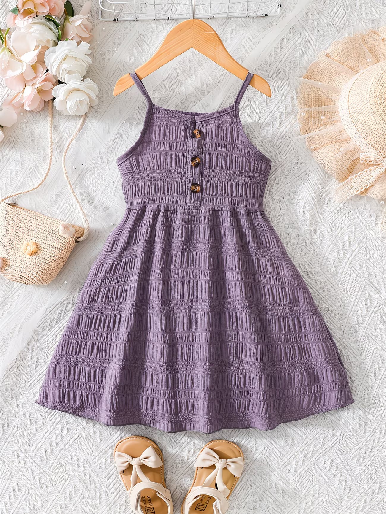 Robe d'été à fines bretelles et couleur unie, ornée de boutons du 3 au 8 ans MAEJORKEN