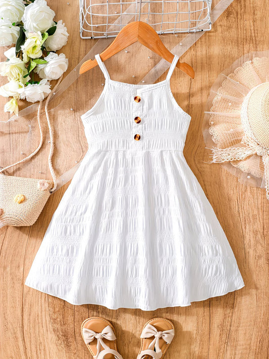 Robe d'été à fines bretelles et couleur unie, ornée de boutons du 3 au 8 ans MAEJORKEN