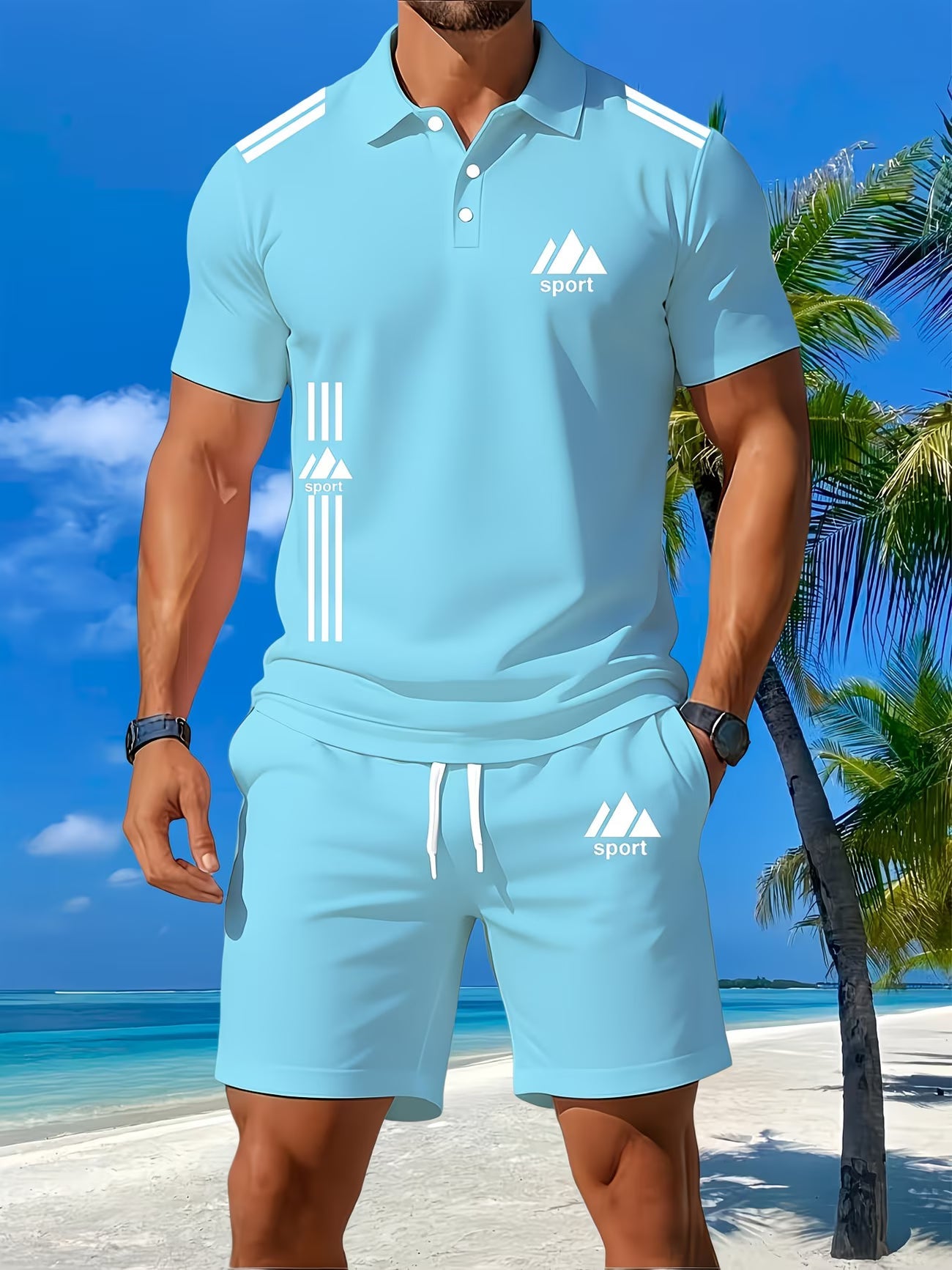 Ensemble 2 pièces pour homme : Polo respirant et short, brodé du S au 3XL MAEJORKEN