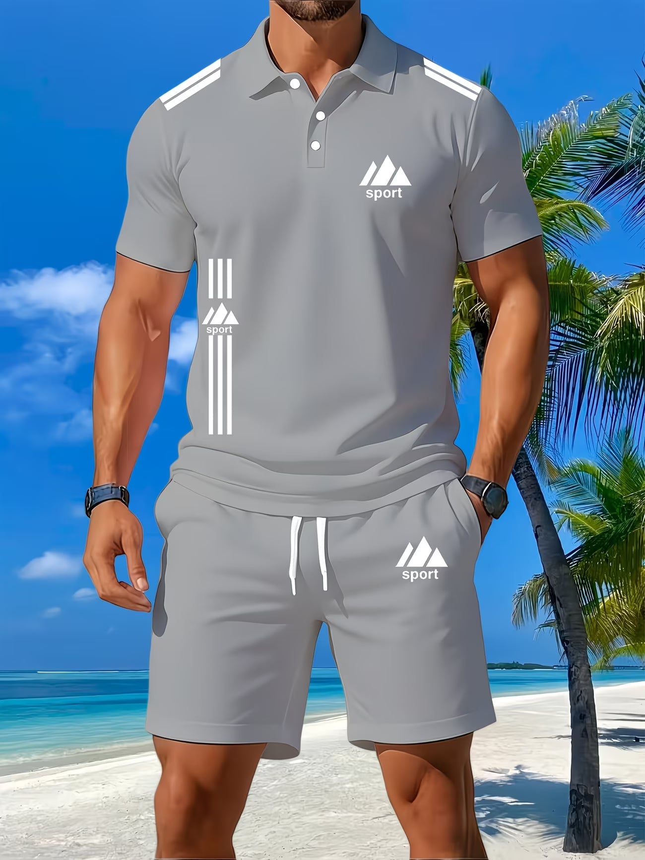 Ensemble 2 pièces pour homme : Polo respirant et short, brodé du S au 3XL MAEJORKEN