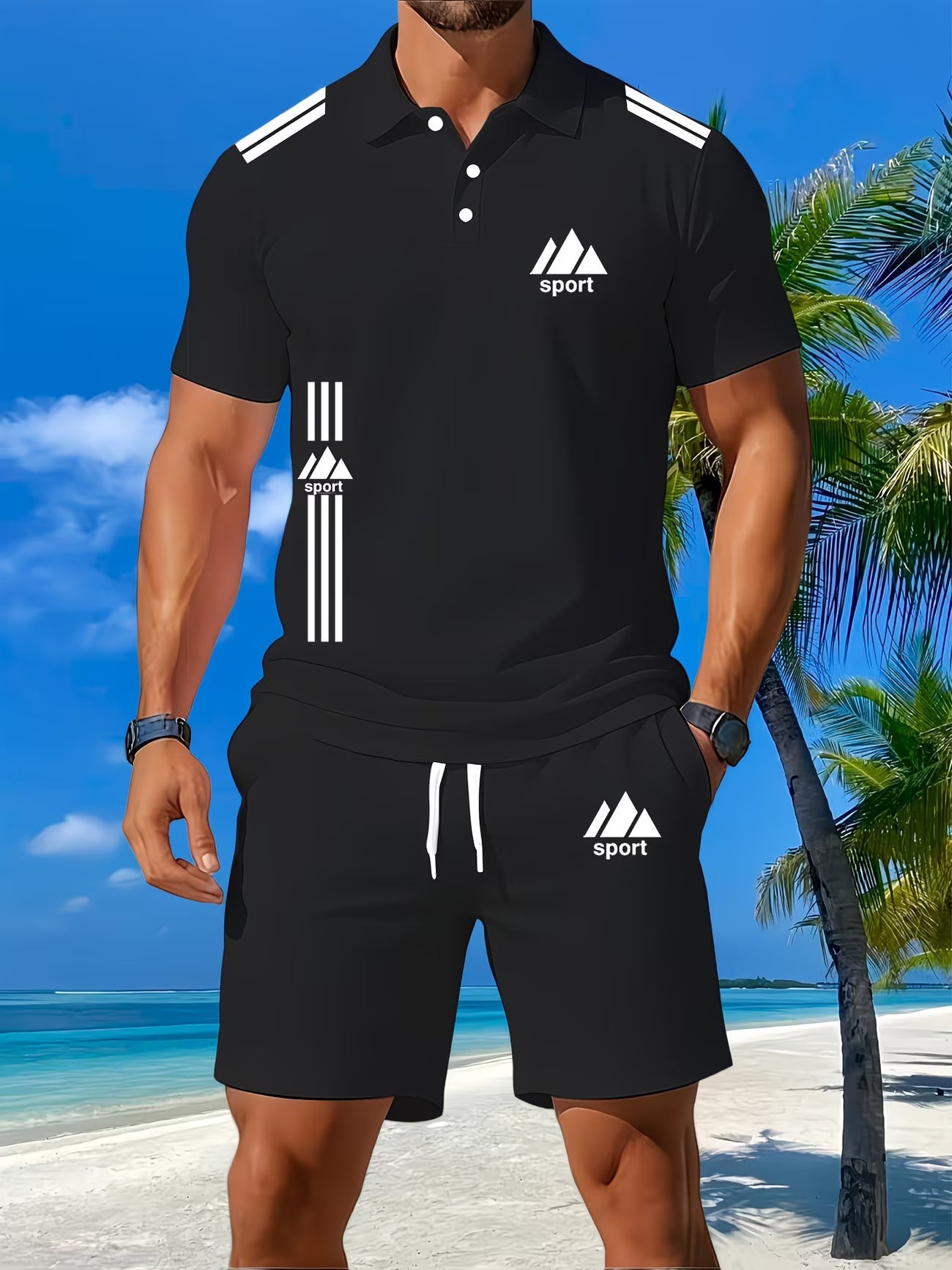 Ensemble 2 pièces pour homme : Polo respirant et short, brodé du S au 3XL MAEJORKEN