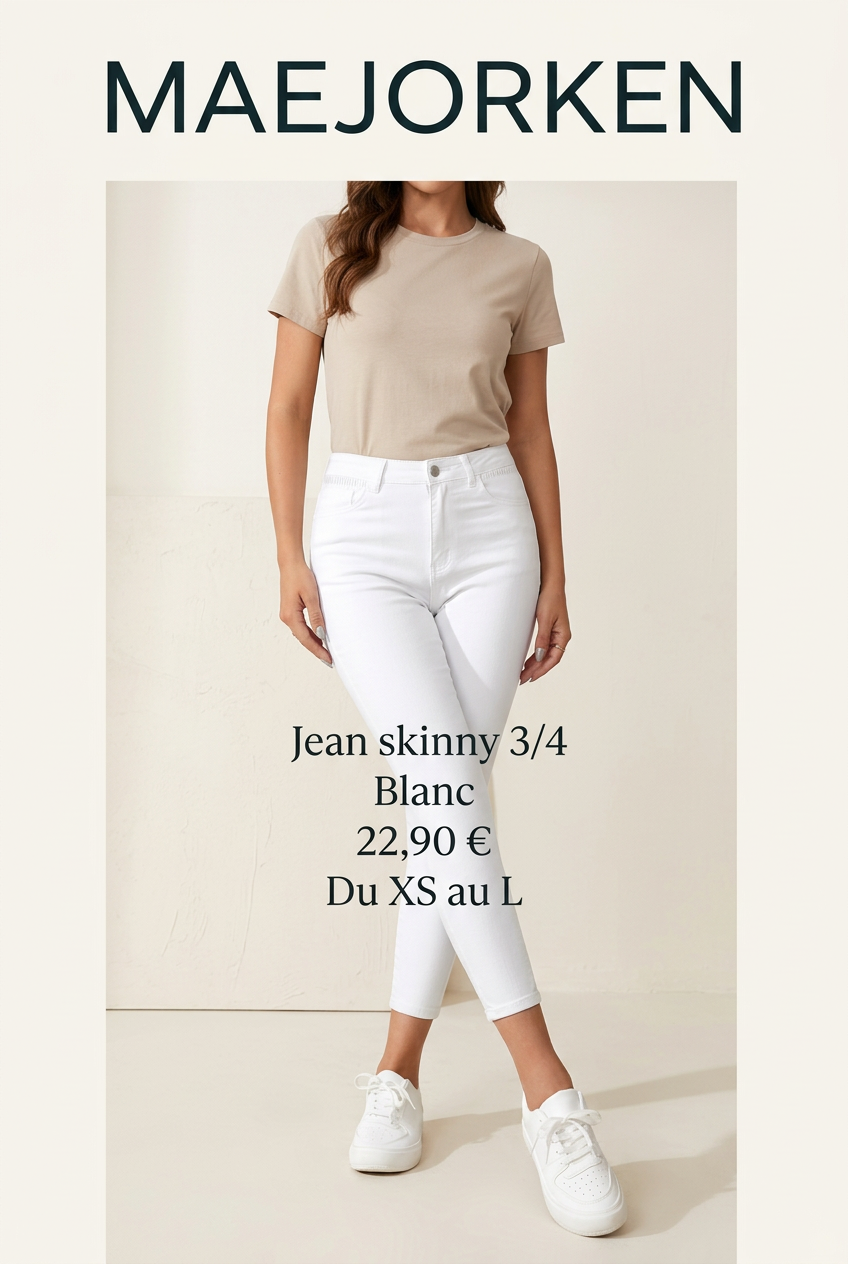 Affiche MAEJORKEN – jean skinny femme blanc avec mannequin
