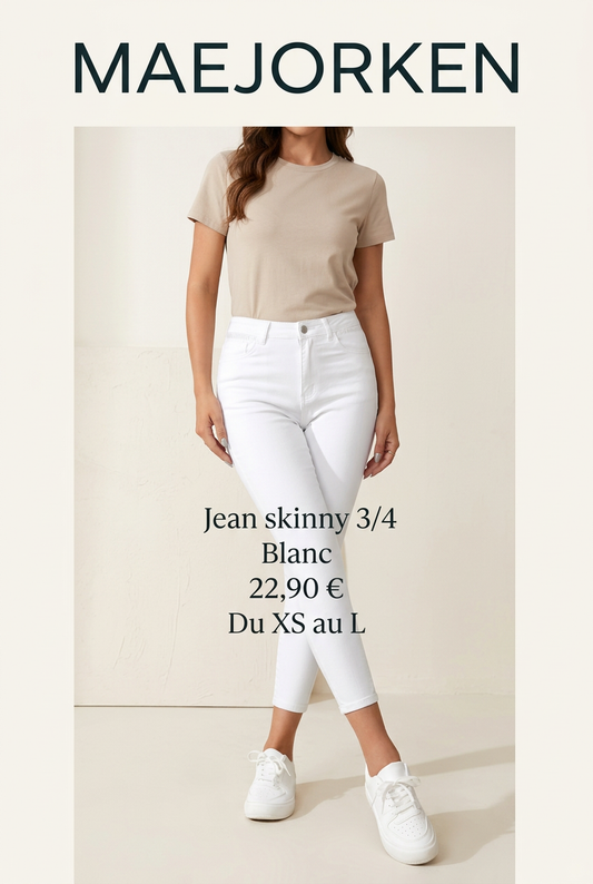 Affiche MAEJORKEN – jean skinny femme blanc avec mannequin