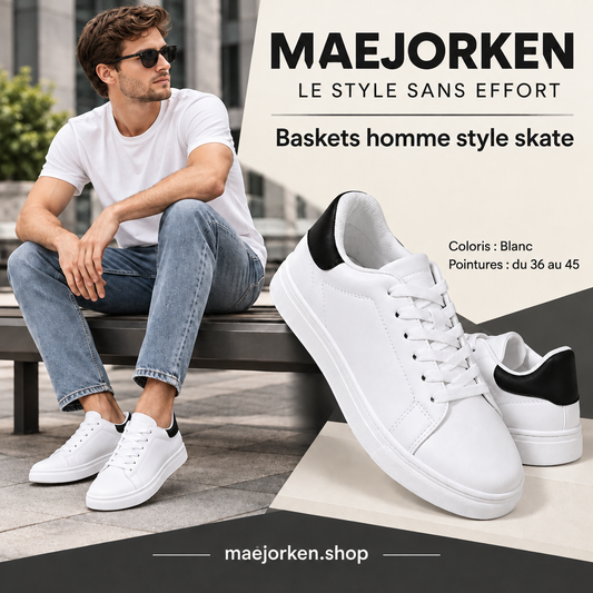 Baskets homme blanches style skate MAEJORKEN, affiche sans prix