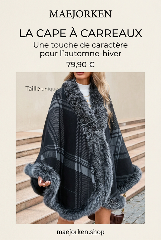Affiche MAEJORKEN, cape femme à carreaux, taille unique, 79,90 €