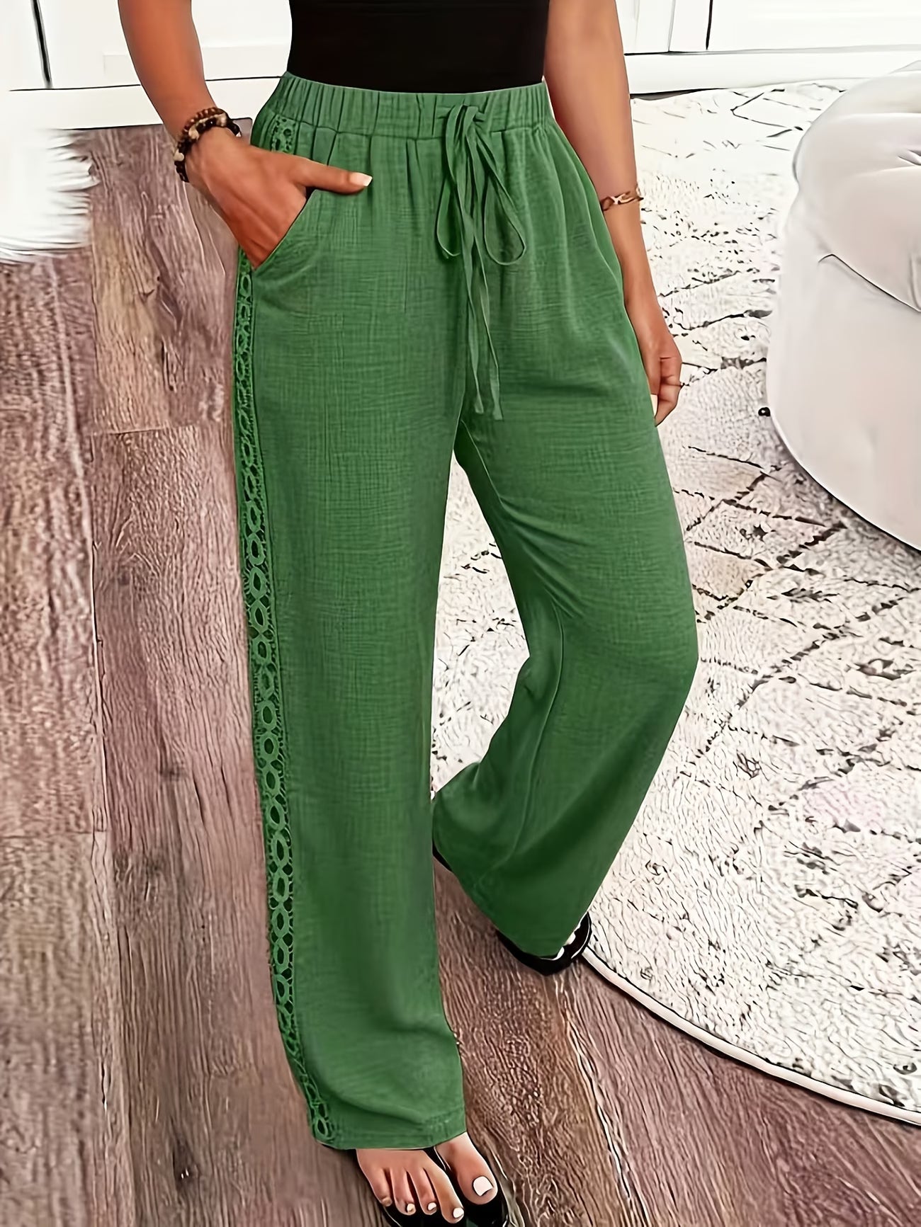 Pantalon décontracté ZLL pour femme, élégant, avec dentelle latérale et poche inclinée du S au 2XL MAEJORKEN
