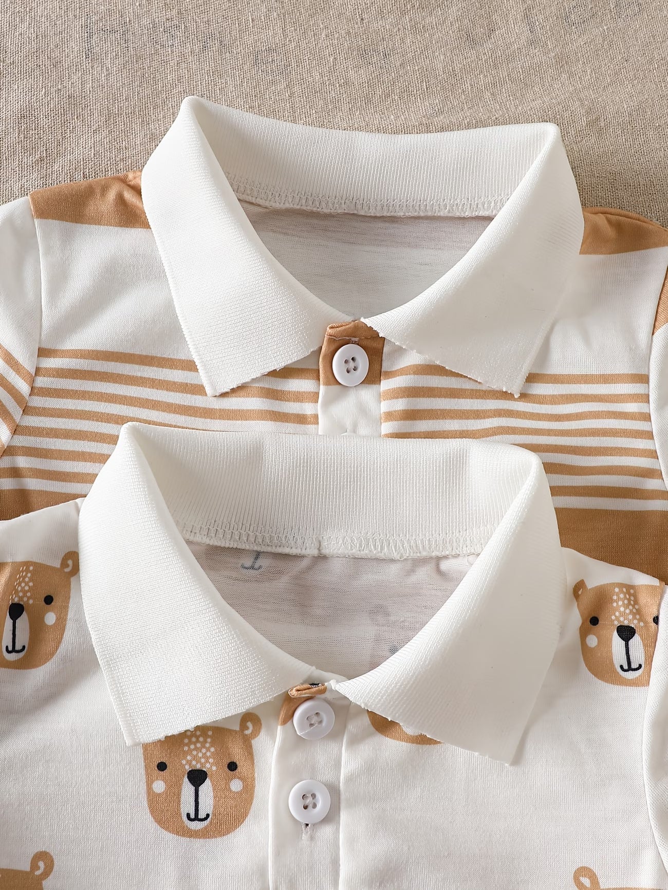 Ensemble 4 pièces pour bébé garçon style européen et américain, motif de dessin animé + Haut à manches courtes rayé et élégant avec patte de boutonnage semi-ouverte + Short à taille élastique du 6 mois au 3 ans MAEJORKEN