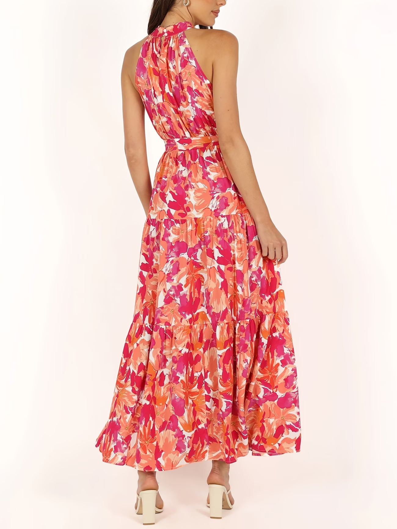 Robe Bohème Style Vacances Taille Haute Ceinture Évasée Coupe Trapèze Imprimé Floral Longue du S au 2XL MAEJORKEN
