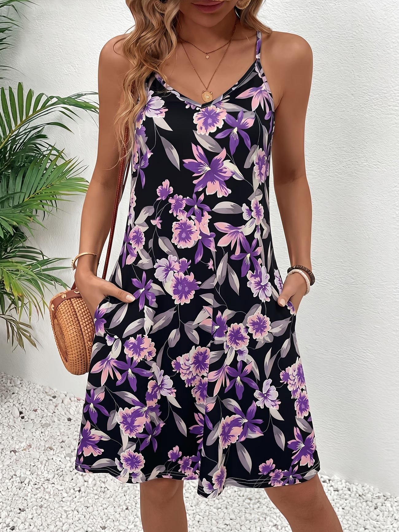 Robe à bretelles spaghetti pour femmes, imprimé floral printemps/été, poche design, décontractée et polyvalente, prête pour les vacances du S au 2XL MAEJORKEN