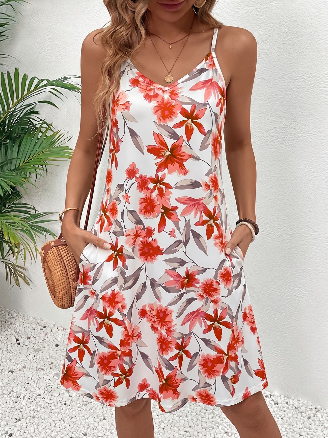 Robe à bretelles spaghetti pour femmes, imprimé floral printemps/été, poche design, décontractée et polyvalente, prête pour les vacances du S au 2XL MAEJORKEN