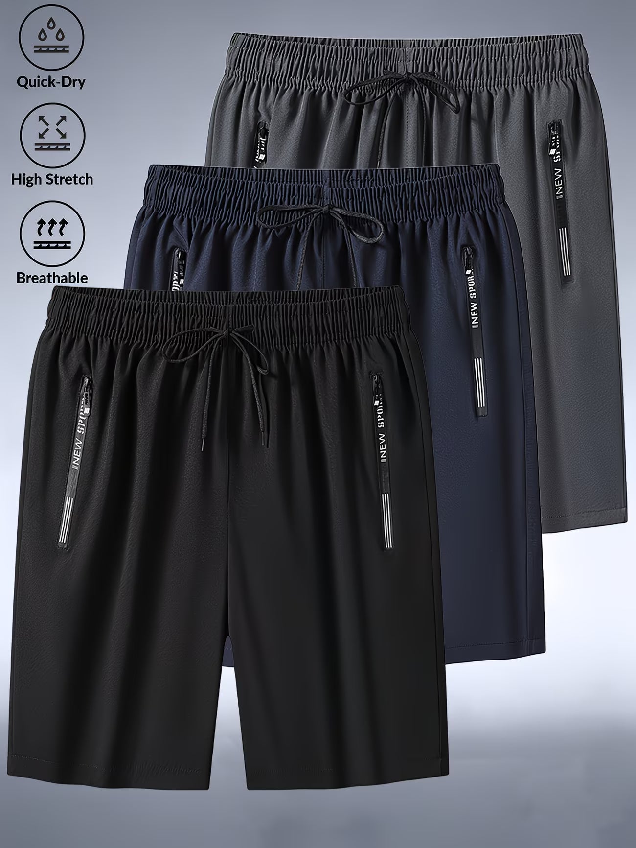 3 shorts de sport d'été décontractés pour hommes - Comportant une ceinture élastique avec cordon de serrage, respirants, adaptés au fitness et aux activités de loisirs, fabriqués à partir d'un tissu confortable MAEJORKEN