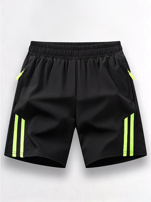 Short de sport classique à rayures colorées pour garçons printemps -été à séchage rapide avec poches zippées du 5 au 13 ans MAEJORKEN
