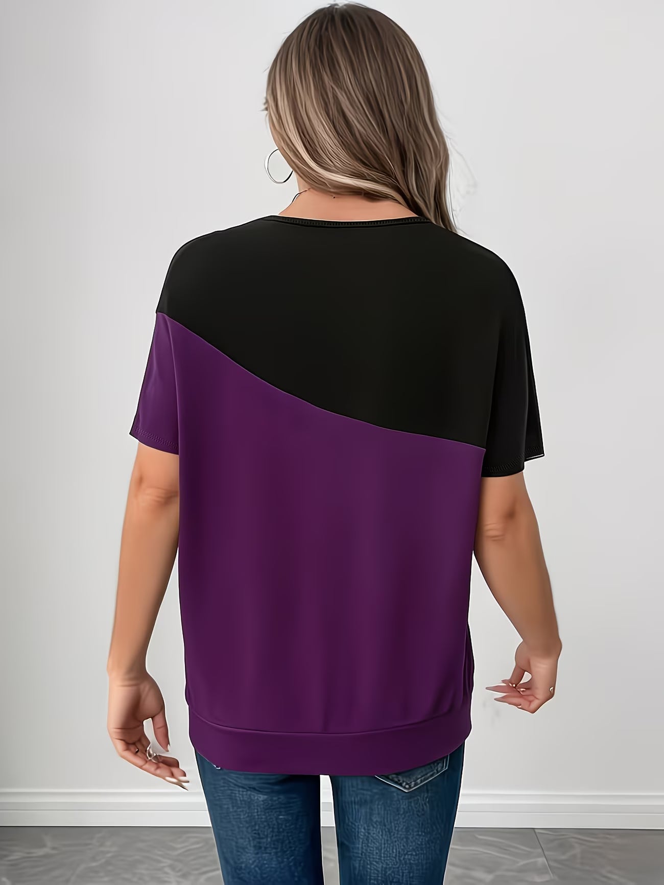 T-Shirt Décontracté à Manches Chauve-Souris et Blocs de Couleur pour Femmes Grande Taille - Nouvelle Arrivée du XL au 5XL MAEJORKEN