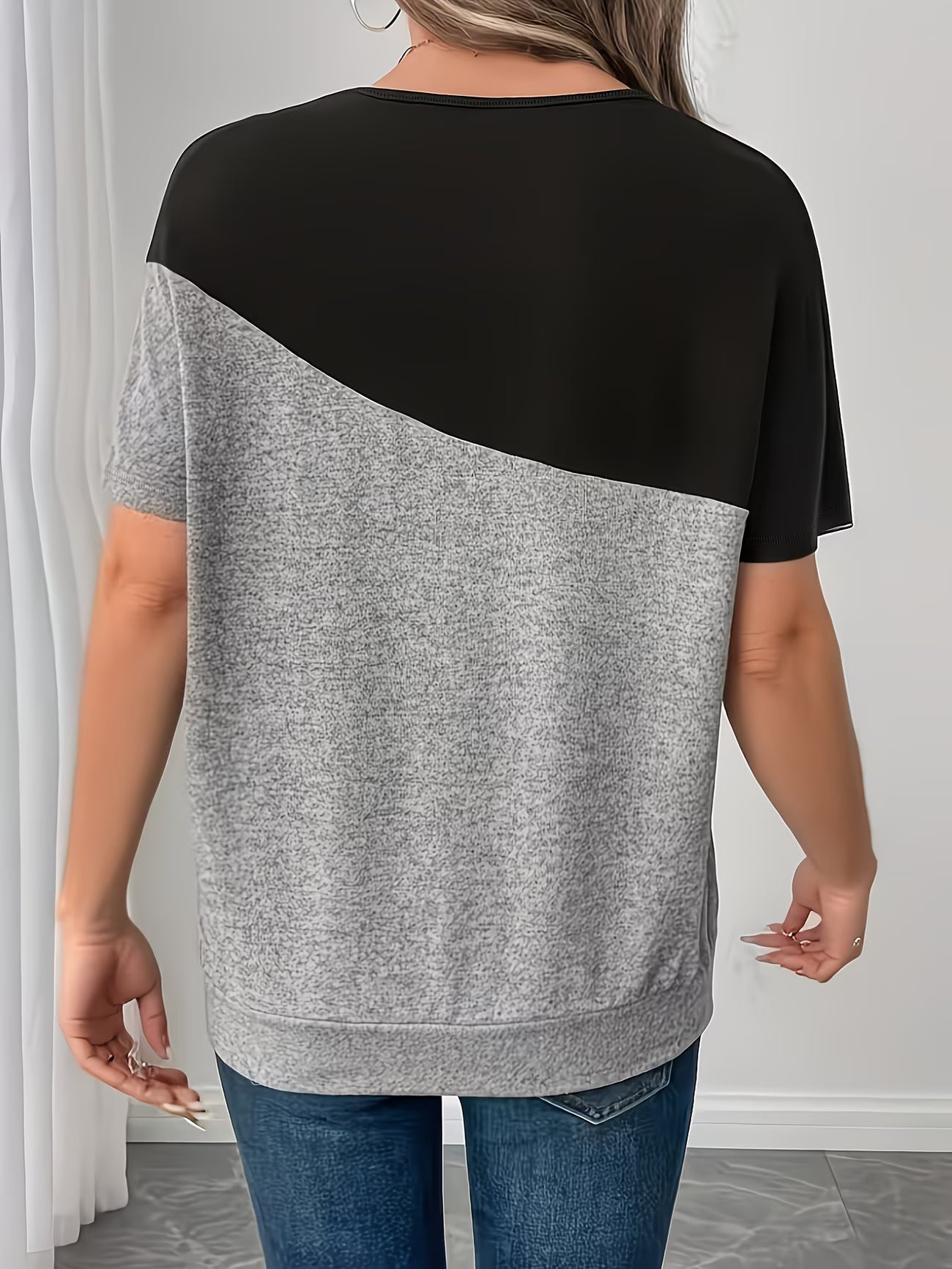 T-Shirt Décontracté à Manches Chauve-Souris et Blocs de Couleur pour Femmes Grande Taille - Nouvelle Arrivée du XL au 5XL MAEJORKEN