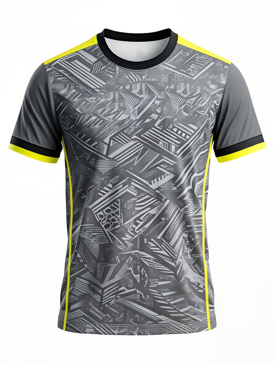 T-shirt Sport à Manches Courtes Noir Gris Jaune Motif Géométrique Abstrait Style Fitness et Activités Extérieures du S au 3XL MAEJORKEN