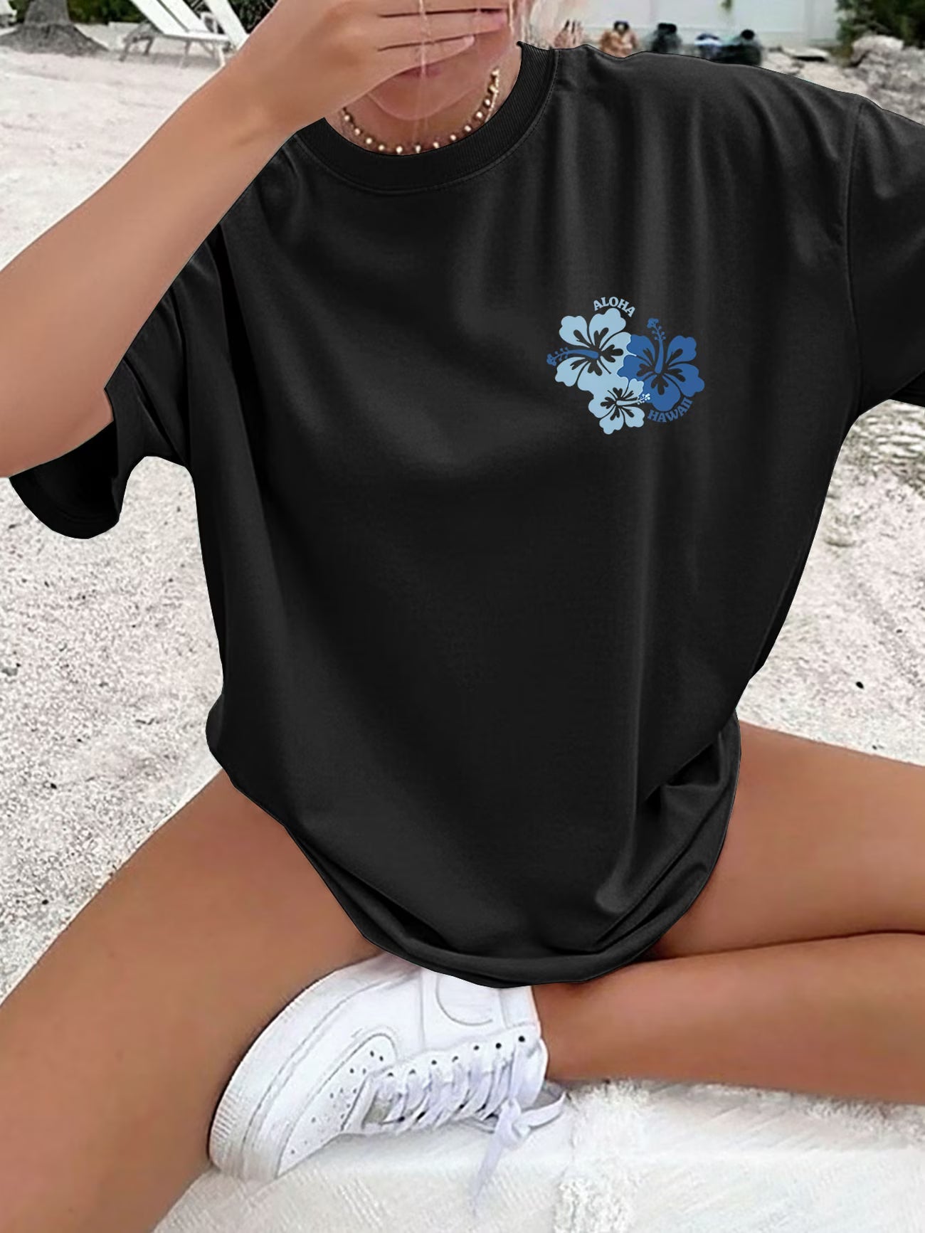 T-shirt Femme Été décontracté style frais hibiscus ALOHA HAWAII, manches courtes col rond coupe ample du S au 2XL MAEJORKEN