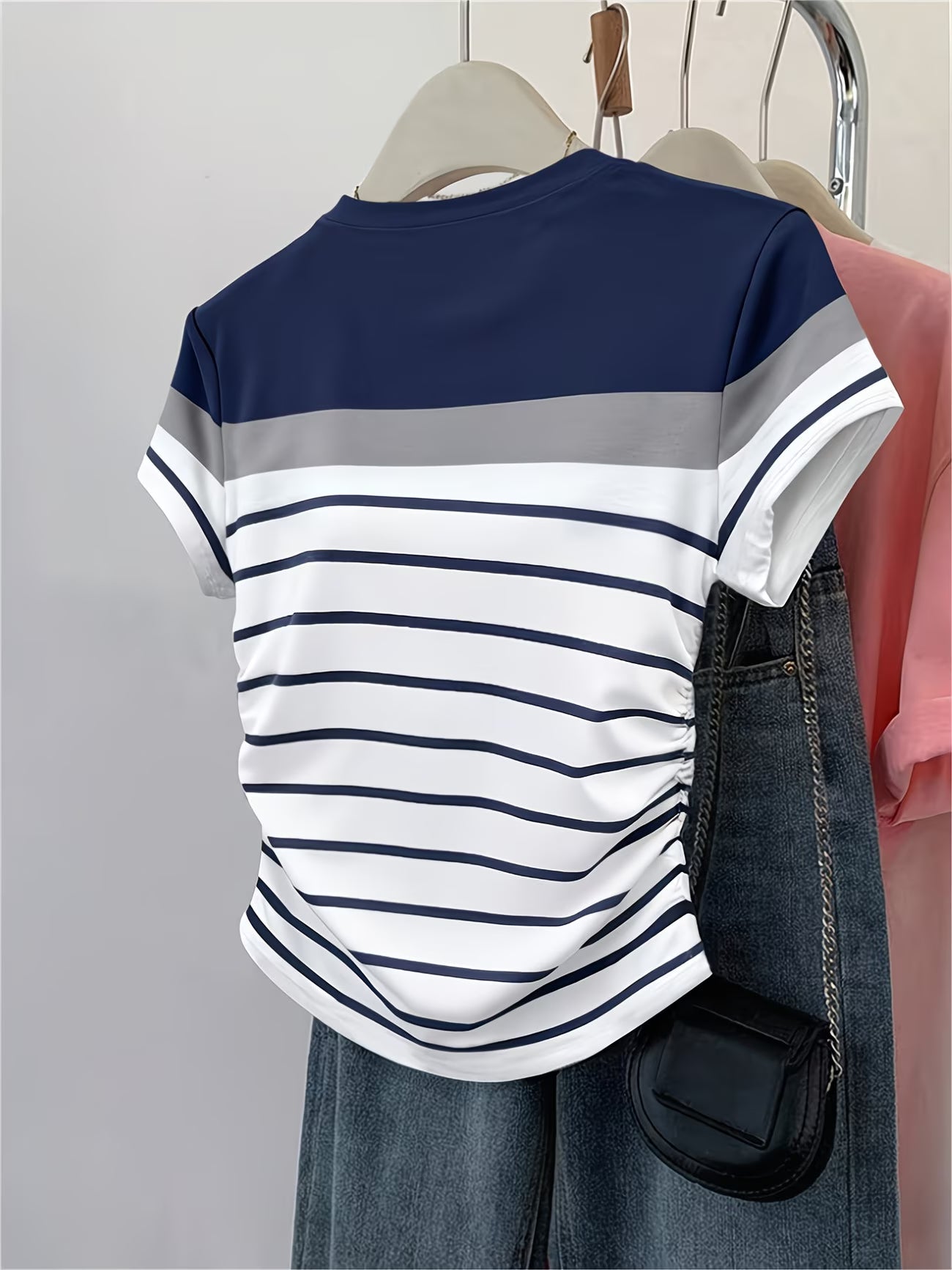 T-shirt rayé pour filles, printemps et été, coupe slim, col rond du 7 au 16 ans MAEJORKEN