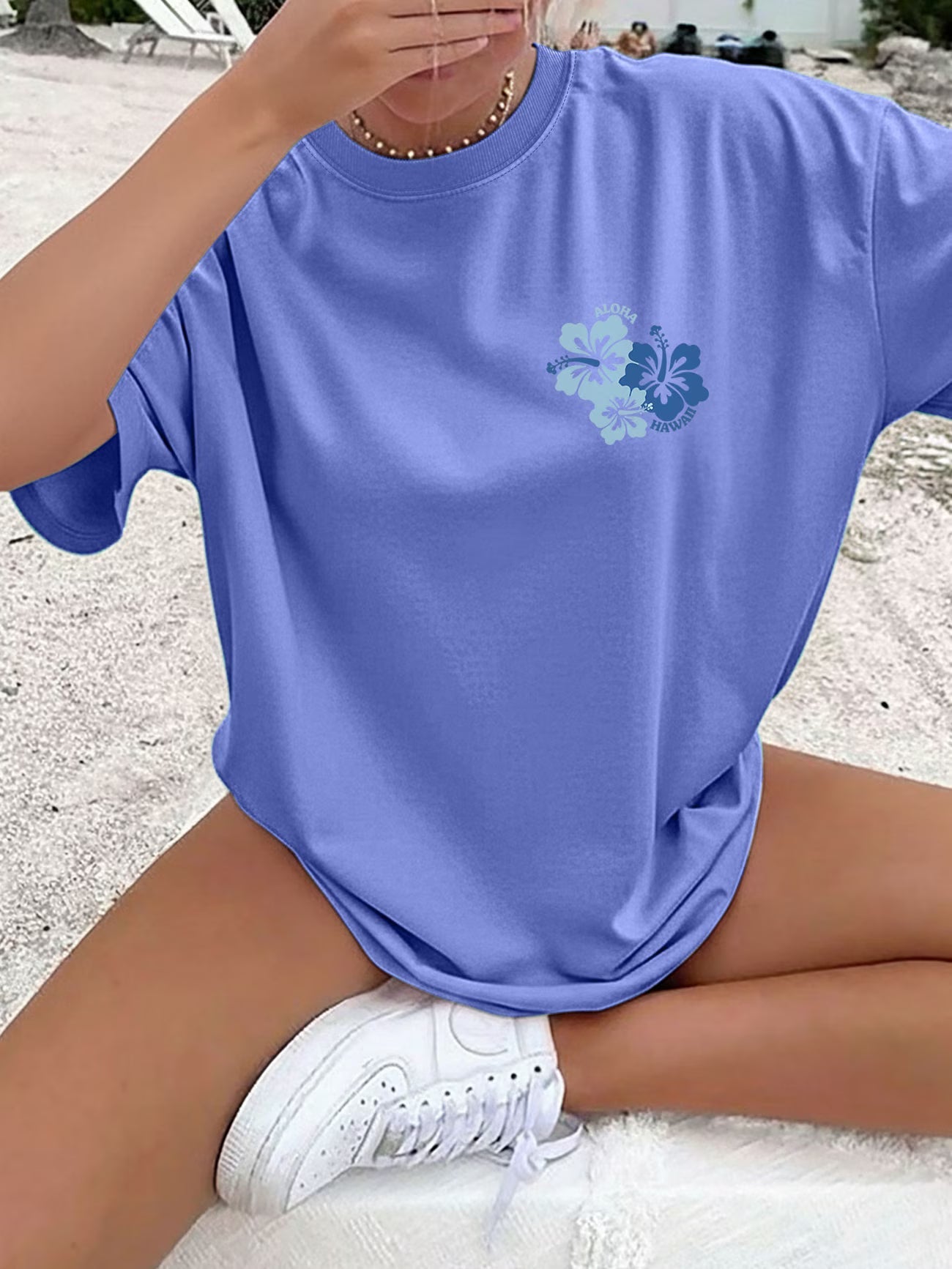 T-shirt Femme Été décontracté style frais hibiscus ALOHA HAWAII, manches courtes col rond coupe ample du S au 2XL MAEJORKEN